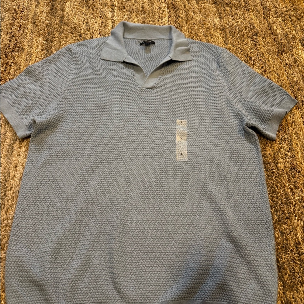 Alfani Sky Blue Textured Polo Shirt